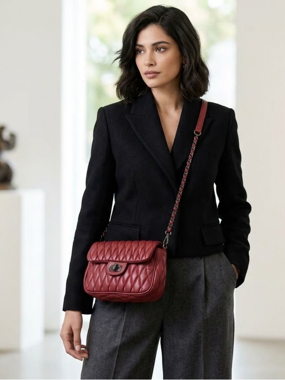 Badgley Mishka Quilted Messenger Bag in Red